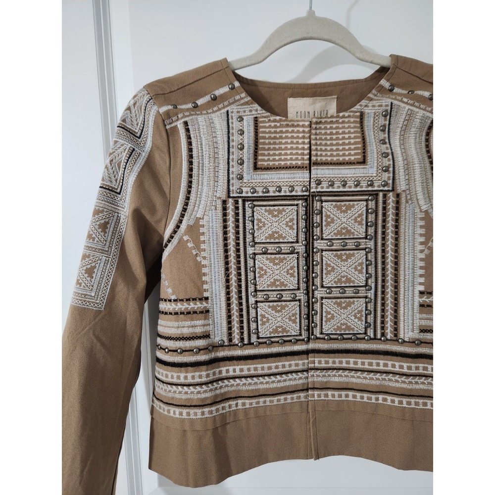 Anthropologie Moon River  Women's Beige Tan Embroidered Short Jacket Coat Size S - Picture 4 of 12